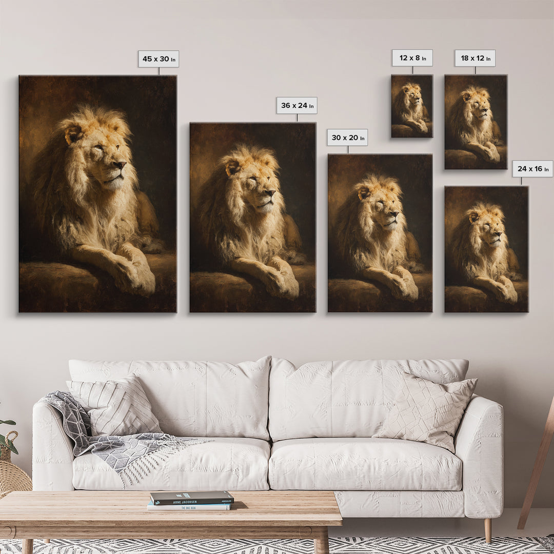 Royal Lion Portrait Framed Canvas Print, Baroque Art, Textured Painting, Living Room Decor, Oil Painting, Ornate, Printable Art, BAO-2x3-97