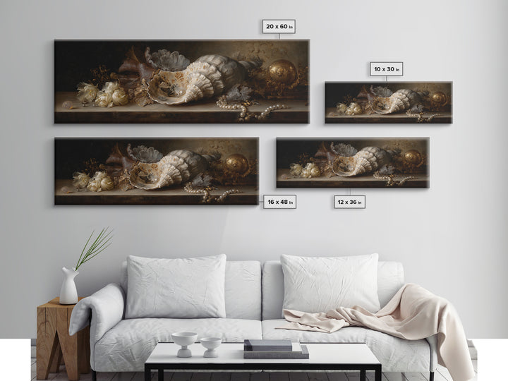 Ornamental Shell and Pearl Composition Canvas Print, Baroque Art, Gallery Wall, Living Room Decor, Ornate, Neutral Decor, BAO-3x1-14