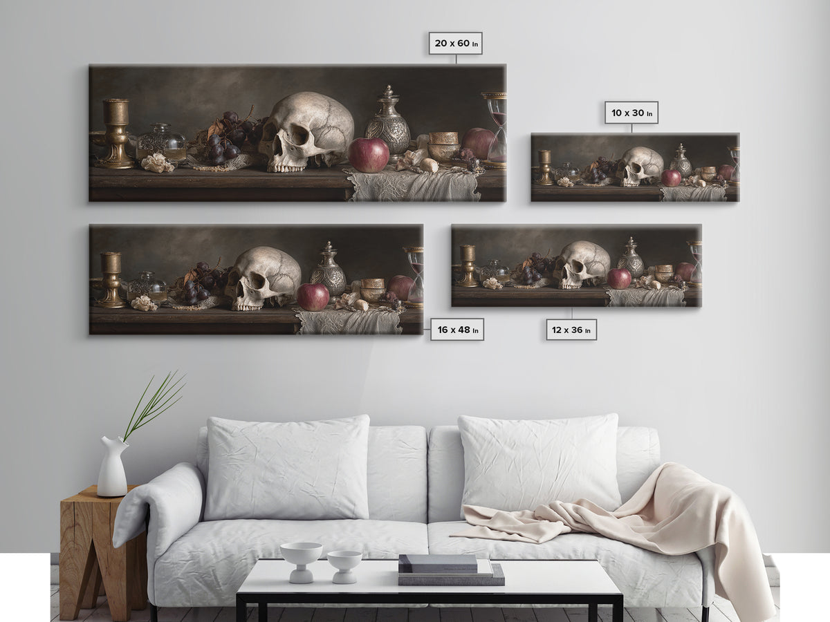 Skull and Hourglass Vanitas Still Life Canvas Print, Baroque Art, Printable Wall Art, Living Room Decor, Fine Art, Ornate, BAO-3x1-21