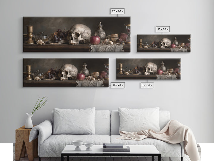 Skull and Hourglass Vanitas Still Life Canvas Print, Baroque Art, Printable Wall Art, Living Room Decor, Fine Art, Ornate, BAO-3x1-21
