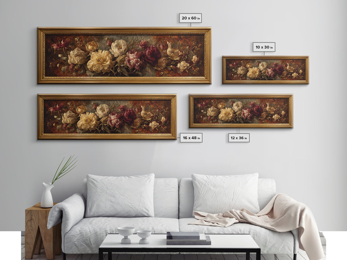 Ornate Gold Frame Illusion Around a Botanical Canvas Print, Baroque Art, Canvas, Living Room Decor, Fine Art, Ornate, BAO-3x1-25
