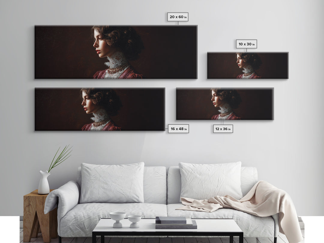 Classical Portrait with Lace Collar and Jewel Framed Canvas Print, Baroque Art, Room Decor, Living Room Decor, Fine Art, Ornate, BAO-3x1-47