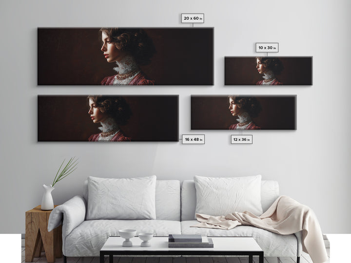 Classical Portrait with Lace Collar and Jewel Framed Canvas Print, Baroque Art, Room Decor, Living Room Decor, Fine Art, Ornate, BAO-3x1-47