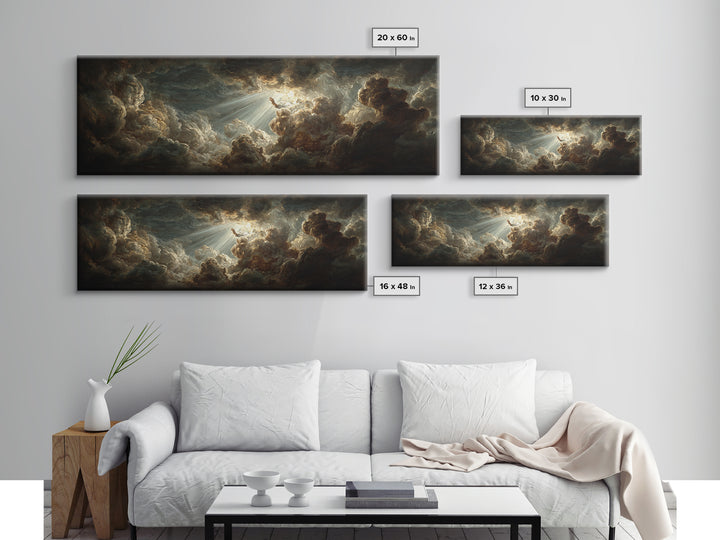Angelic Hand Reaching Through Clouds Canvas Print, Baroque Art, Printable Art, Living Room Decor, Oil Painting, Ornate, BAO-3x1-61