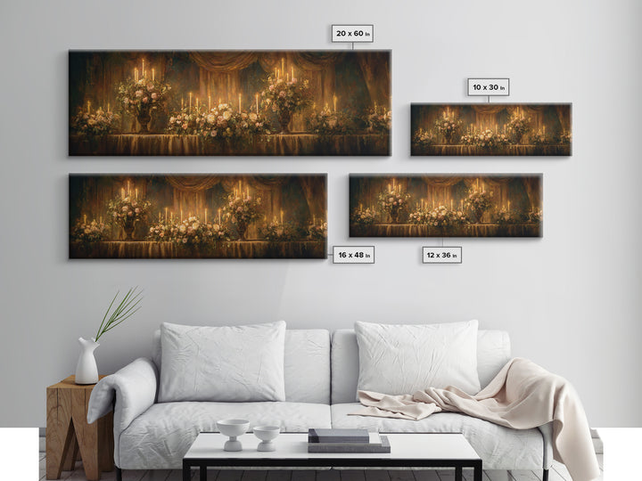 Velvet Drapery with Pearls Flowers and Candlelight Framed Canvas Print, Baroque Art, Wall Art, Living Room Decor, Ornate, BAO-3x1-67