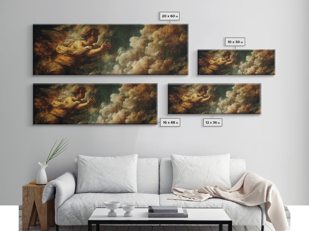 Angelic Hand Reaching Through Clouds Canvas Print, Baroque Art, Printable Art, Living Room Decor, Oil Painting, Ornate, BAO-3x1-85