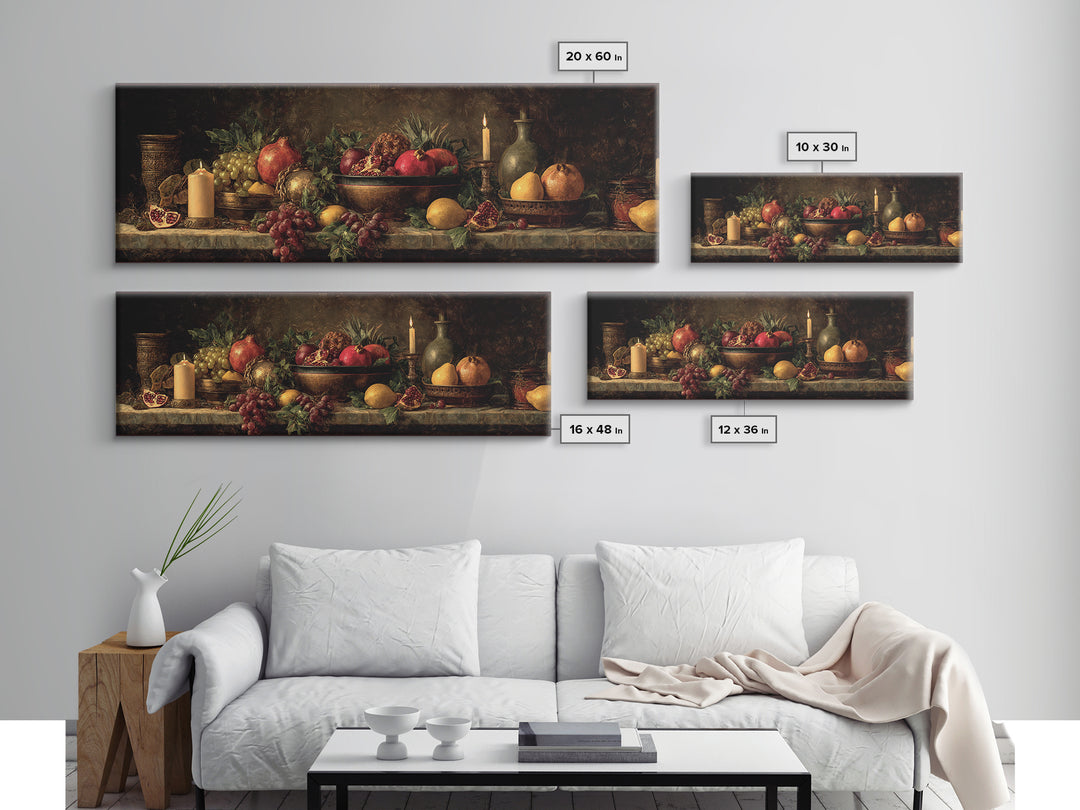 Dramatic Fruit Still Life Framed Canvas Print, Baroque Art, Living Room Wall Art, Living Room Decor, Oil Painting, Ornate, BAO-3x1-89