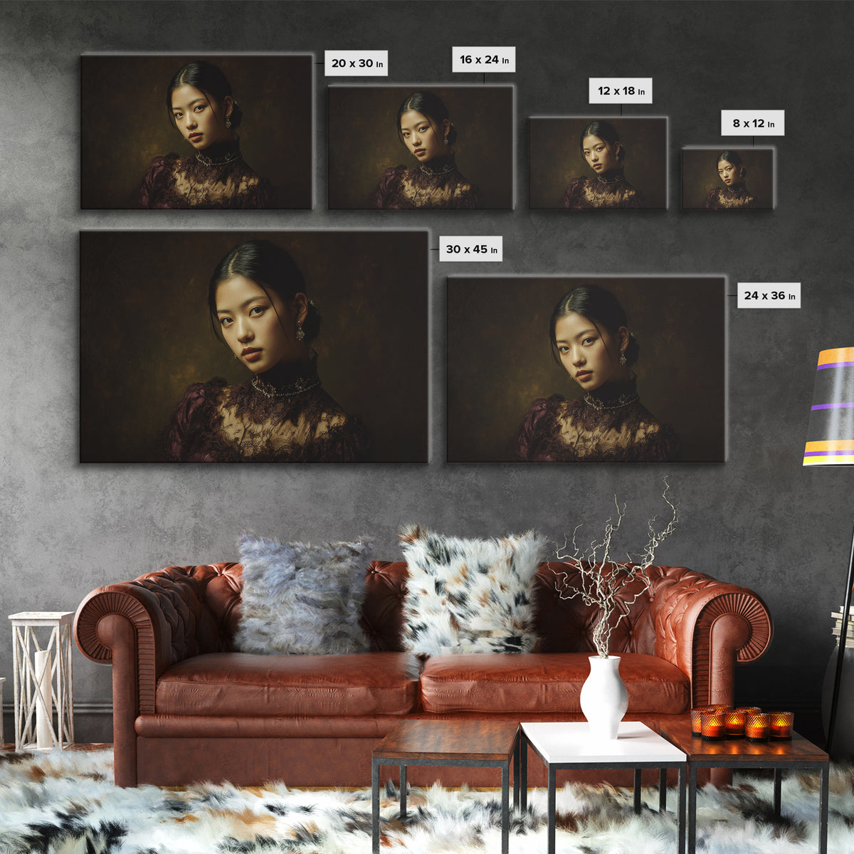 Classical Portrait with Lace Collar and Jewel Framed Canvas Print, Baroque Art, Decor, Living Room Decor, Oil Painting, Ornate, BAO-3x2-35