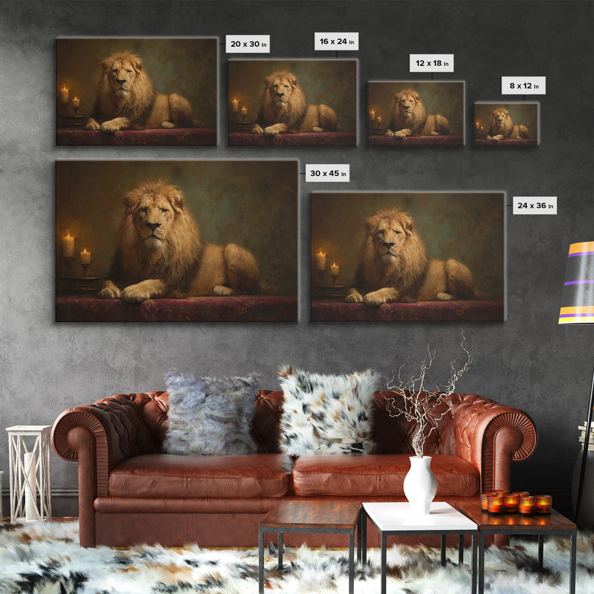 Royal Lion Portrait Framed Canvas Print, Baroque Art, Digital Wall Art, Living Room Decor, Fine Art, Ornate, Portrait Painting, BAO-3x2-45