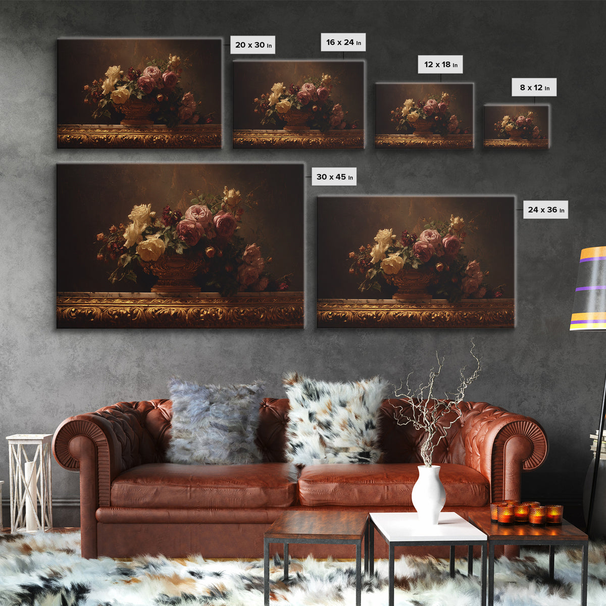 Golden Harp and Roses Framed Canvas Print, Baroque Art, Painting, Living Room Decor, Fine Art, Ornate, Living Room Wall Art, BAO-3x2-46