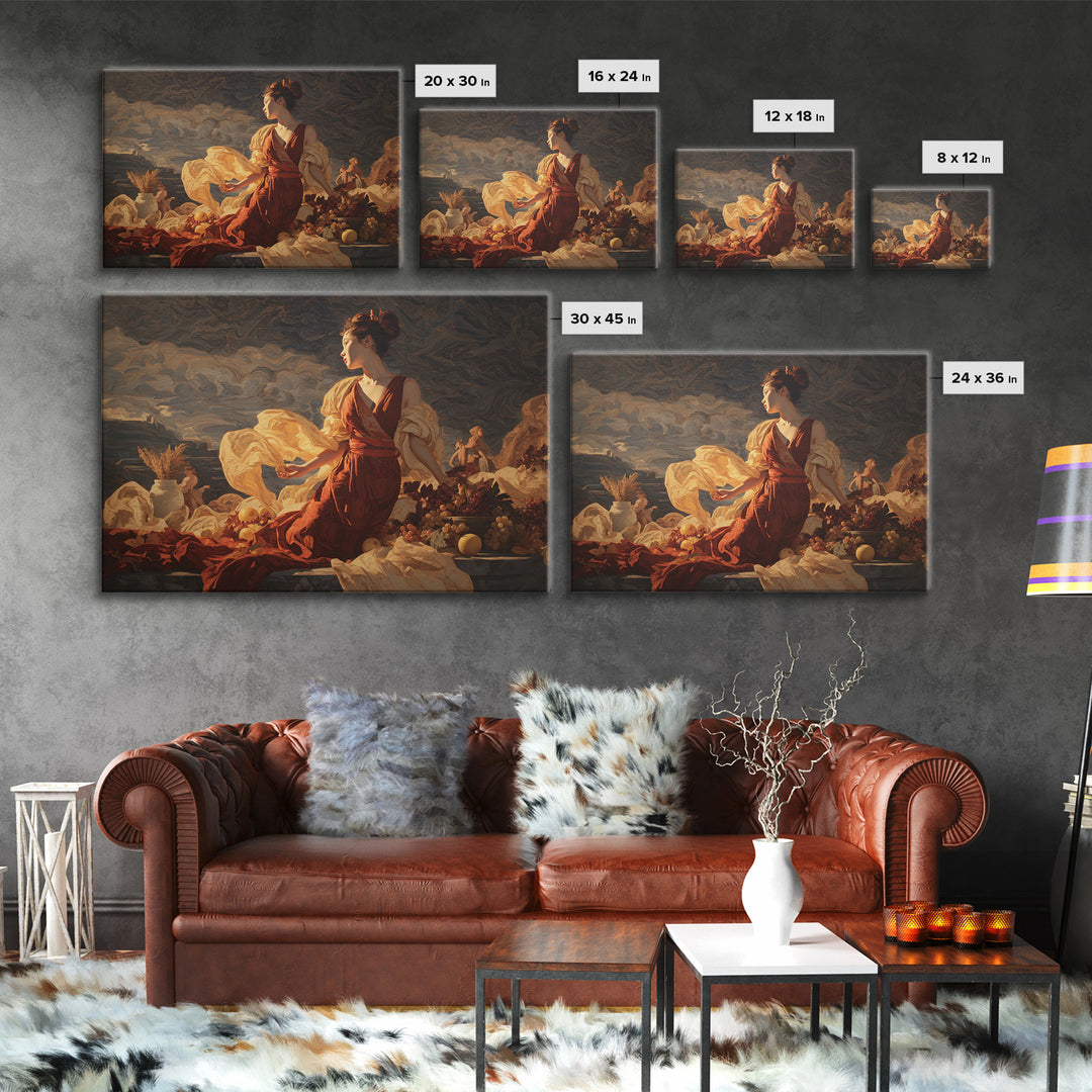 Mythic Goddess Figure Canvas Print, Baroque Art, Art, Living Room Decor, Oil Painting, Ornate, Modern Wall Art, BAO-3x2-66