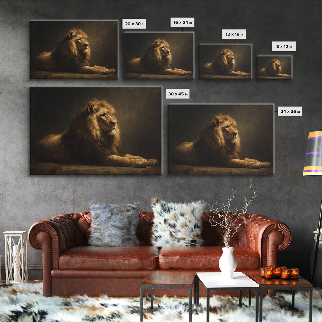 Royal Lion Portrait Framed Canvas Print, Baroque Art, Digital Wall Art, Living Room Decor, Fine Art, Ornate, Portrait Painting, BAO-3x2-69