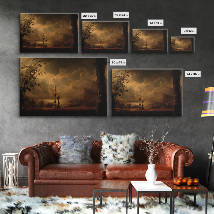 Theatrical Stormy Landscape Framed Canvas Print, Baroque Art, Oil Painting, Living Room Decor, Ornate, Eclectic Wall Art, BAO-3x2-86
