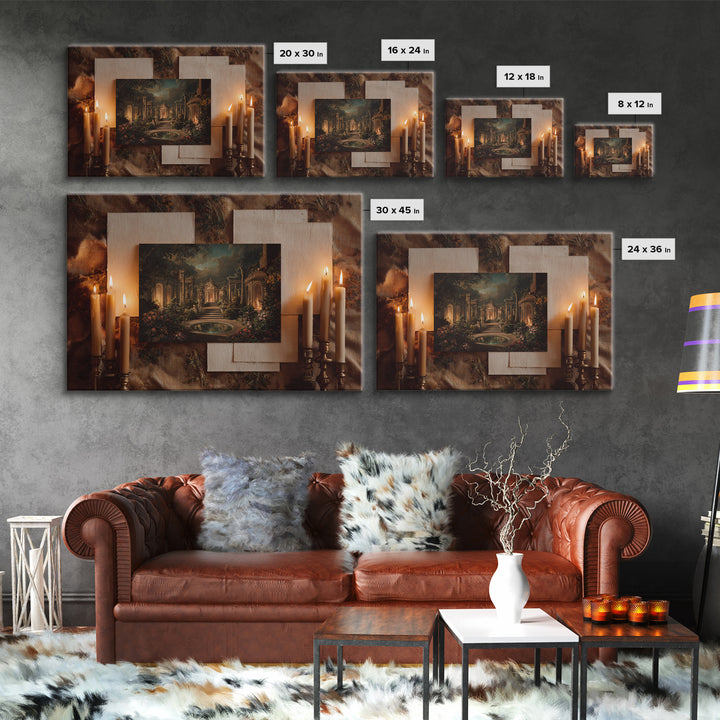 Classical Ruins Beneath a Dramatic Sky Framed Canvas Print, Baroque Art, Room Decor Aesthetic, Living Room Decor, Ornate, BAO-3x2-95