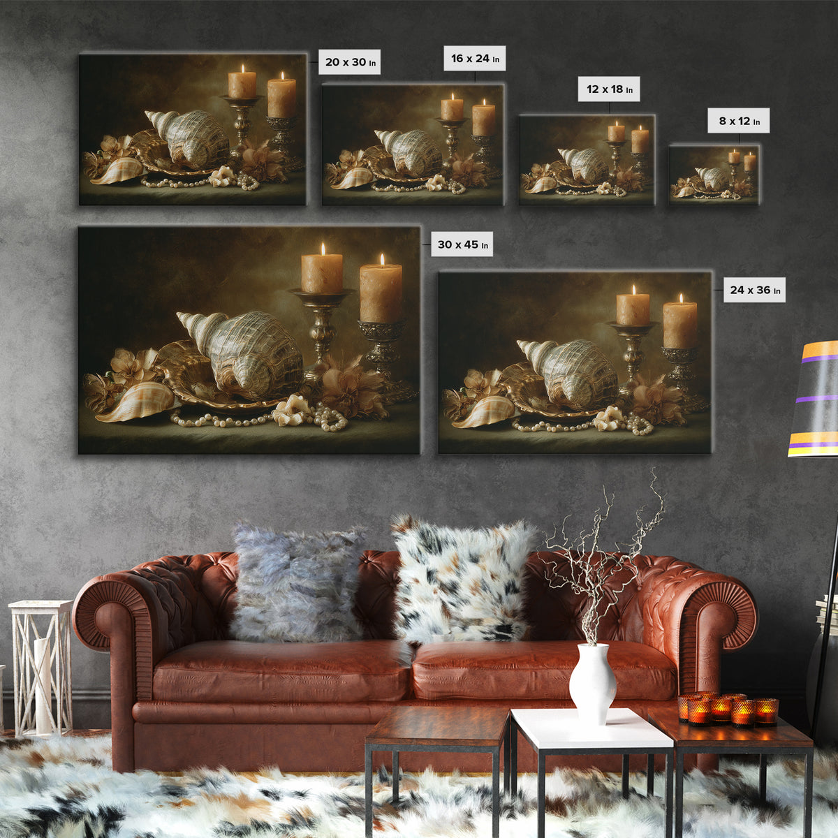 Ornamental Shell and Pearl Composition Canvas Print, Baroque Art, Dark Academia Decor, Living Room Decor, Fine Art, Ornate, BAO-3x2-98