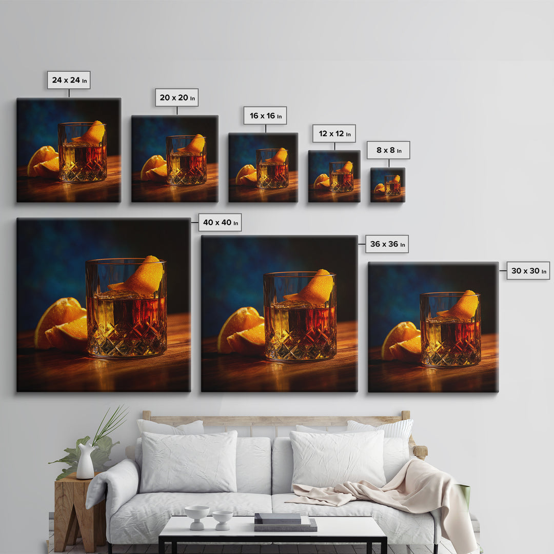 Old Fashioned Cocktail Canvas Print, Bar Art, Room Decor, Bar Decor, Fine Art, Kitchen Decor, Bar Cart, Kitchen Wall Art, BAR-1x1-49