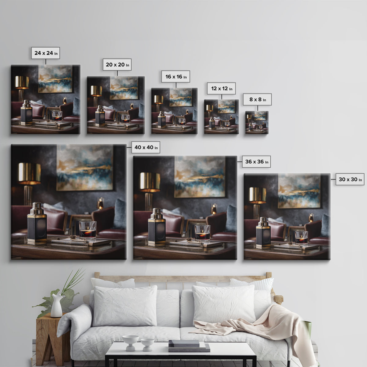 Speakeasy Key and Cocktail Shaker Composition Framed Canvas Print, Bar Art, Minimalist Decor, Bar Decor, Fine Art, BAR-1x1-88