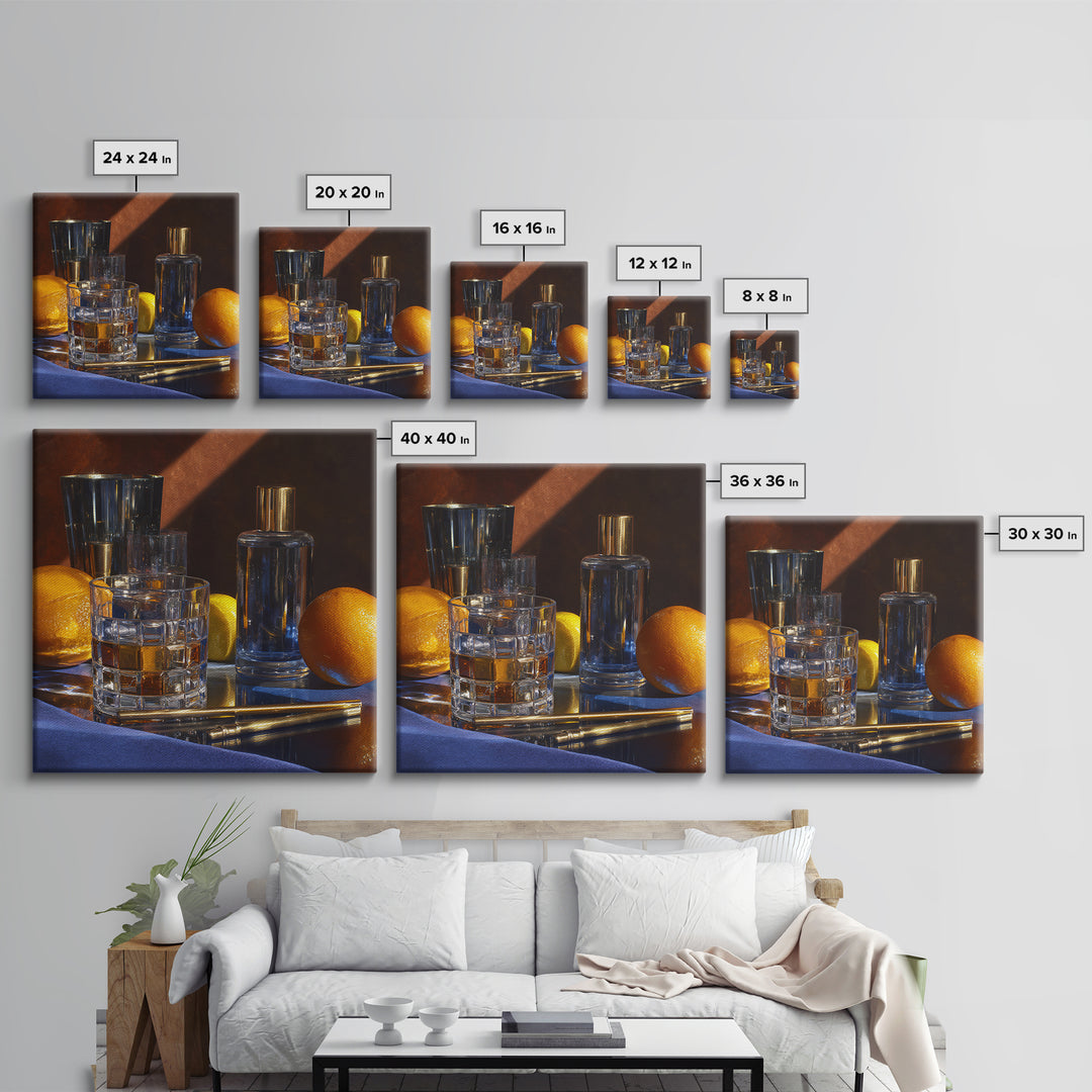 Smoked Glassware Study Canvas Print, Bar Art, Fine Art Print, Bar Decor, Fine Art, Metal Wall Art, Canvas Wall Art, BAR-1x1-95