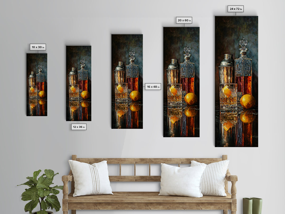 Speakeasy Key and Cocktail Shaker Composition Framed Canvas Print, Bar Art, Minimalist Decor, Bar Decor, Fine Art, BAR-1x3-4