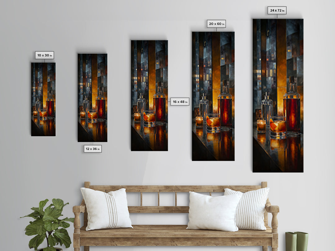Midnight Manhattan Cocktail Canvas Print, Bar Art, Apartment Decor, Bar Decor, Abstract Art, Living Room Art, BAR-1x3-60