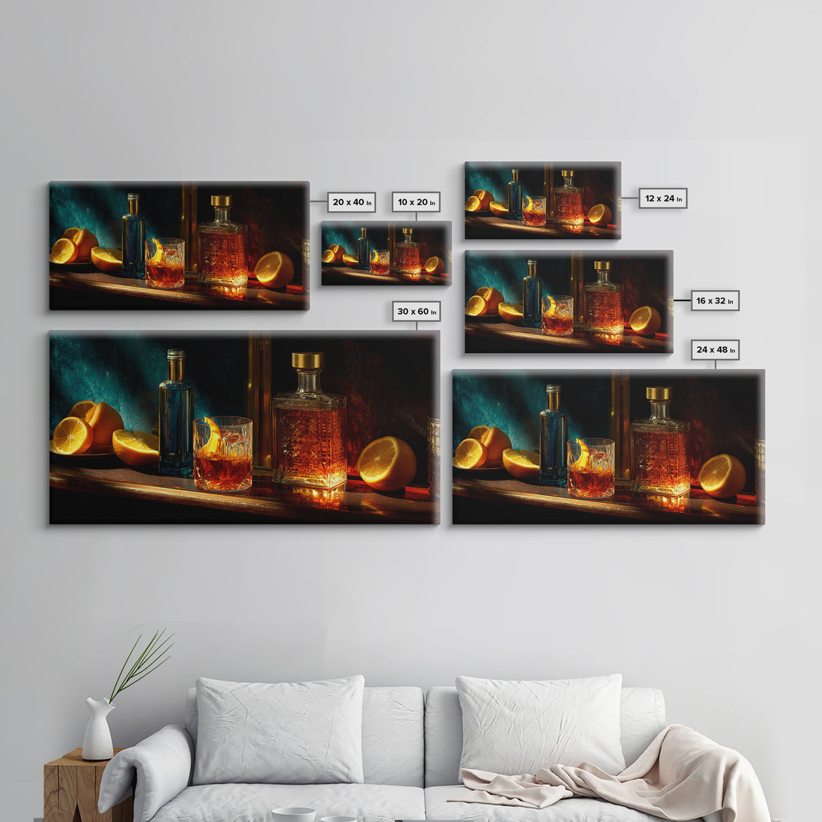 Midnight Manhattan Cocktail Framed Canvas Print, Bar Art, Statement Artwork, Bar Decor, Fine Art, Art Print, BAR-2x1-20