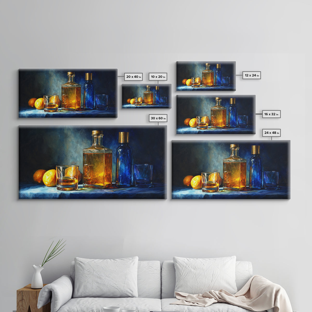 Smoked Glassware Study Framed Canvas Print, Bar Art, Gallery Decor, Bar Decor, Fine Art, Wall Art, Home Decor, BAR-2x1-67