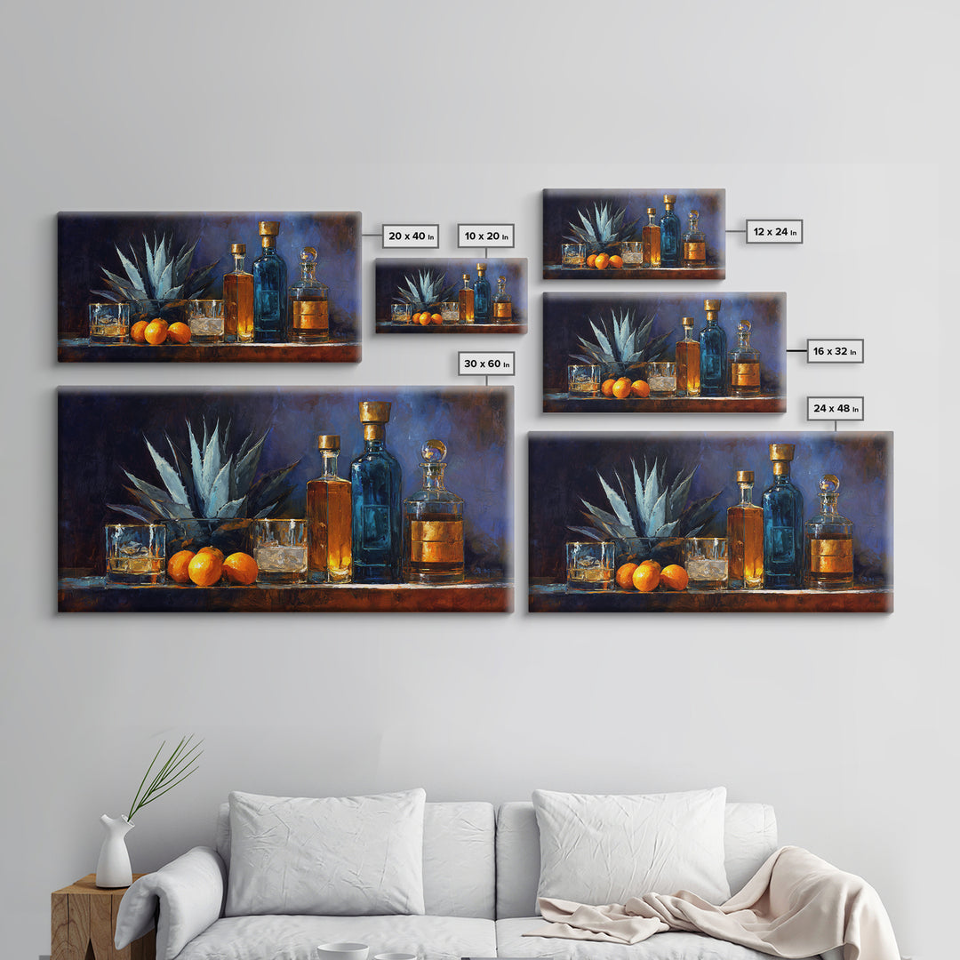 Tequila Agave Plant Study Framed Canvas Print, Bar Art, Kitchen Wall Decor, Bar Decor, Oil Painting, Bar Cart Art, BAR-2x1-80