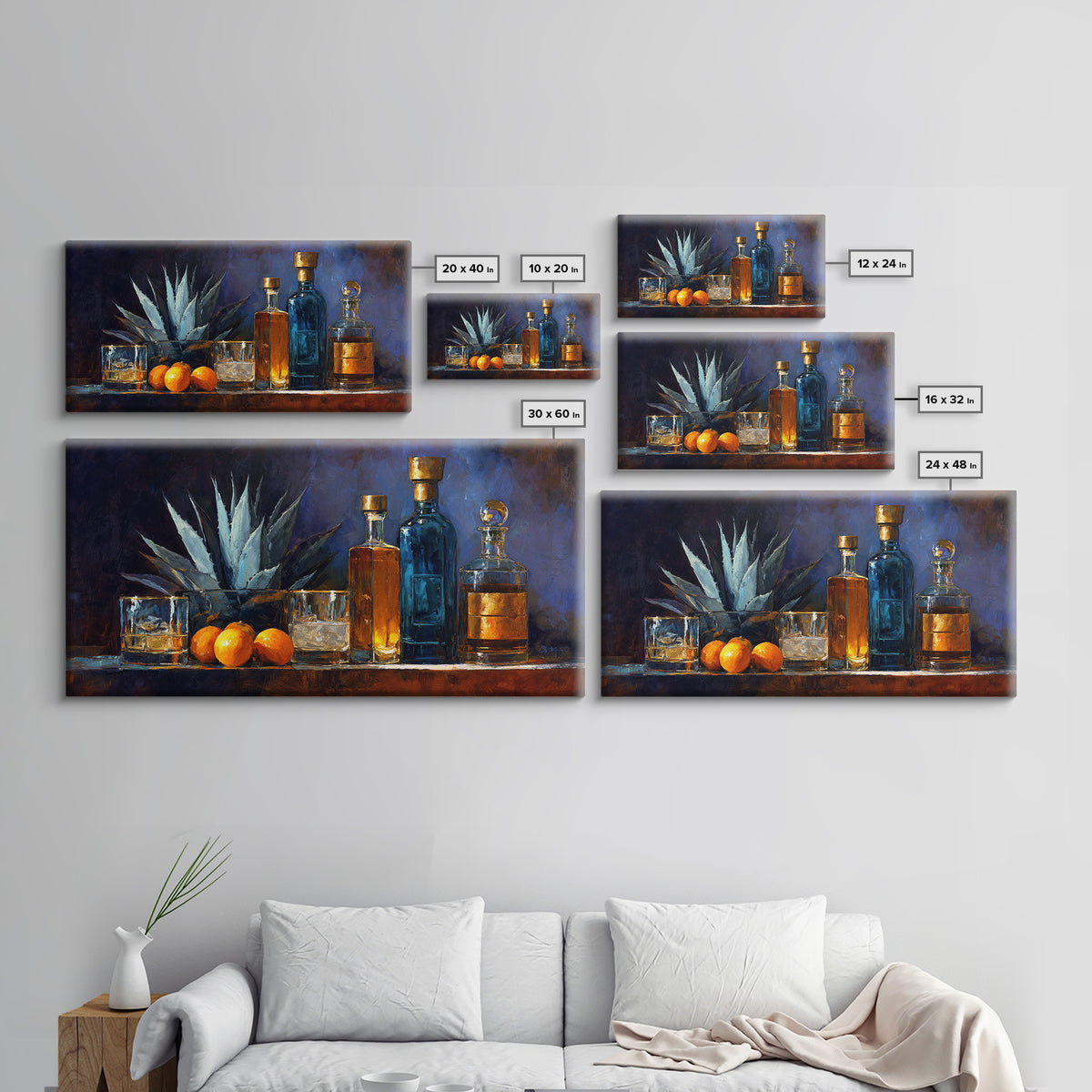 Tequila Agave Plant Study Framed Canvas Print, Bar Art, Kitchen Wall Decor, Bar Decor, Oil Painting, Bar Cart Art, BAR-2x1-80