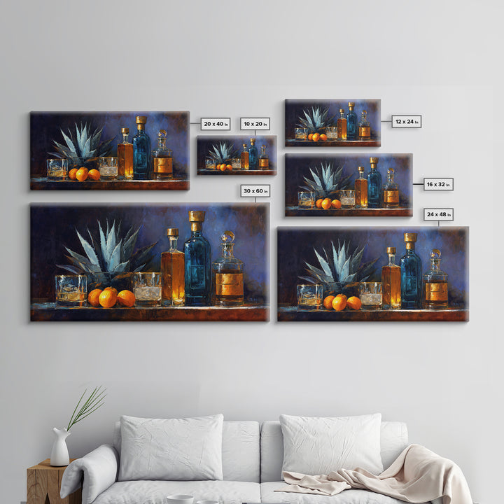 Tequila Agave Plant Study Framed Canvas Print, Bar Art, Kitchen Wall Decor, Bar Decor, Oil Painting, Bar Cart Art, BAR-2x1-80
