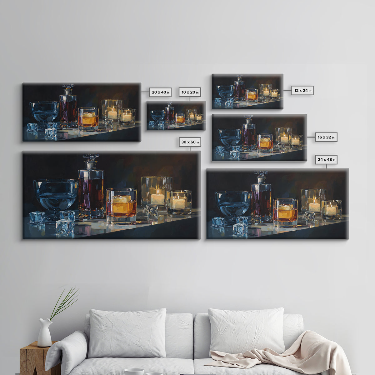 Smoked Glassware Study Framed Canvas Print, Bar Art, Digital Print, Bar Decor, Fine Art, Coffee Wall Art, Living Room Art, BAR-2x1-91