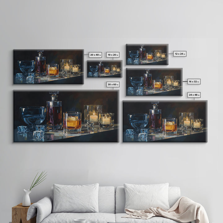 Smoked Glassware Study Framed Canvas Print, Bar Art, Digital Print, Bar Decor, Fine Art, Coffee Wall Art, Living Room Art, BAR-2x1-91