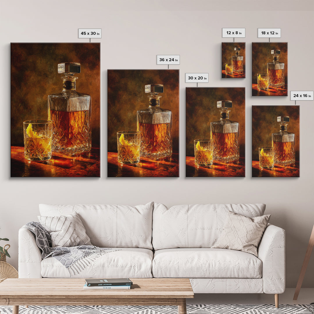 Whiskey Bottle and Cut Crystal Glass Canvas Print, Bar Art, Contemporary Art, Bar Decor, Fine Art, Apartment Decor, BAR-2x3-10