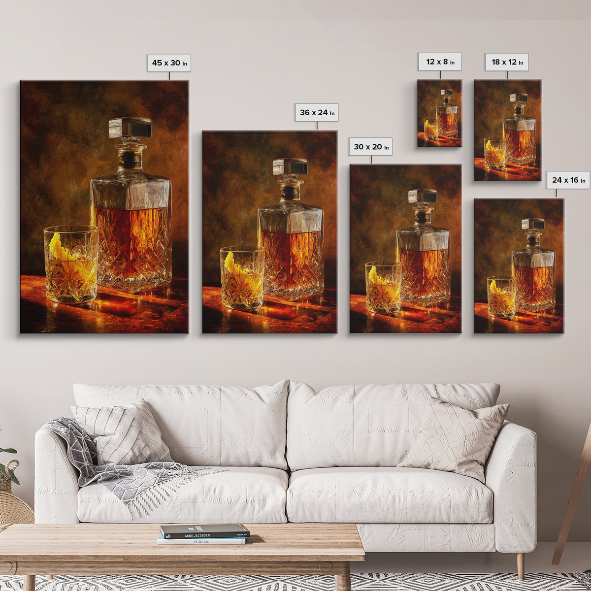 Whiskey Bottle and Cut Crystal Glass Canvas Print, Bar Art, Contemporary Art, Bar Decor, Fine Art, Apartment Decor, BAR-2x3-10
