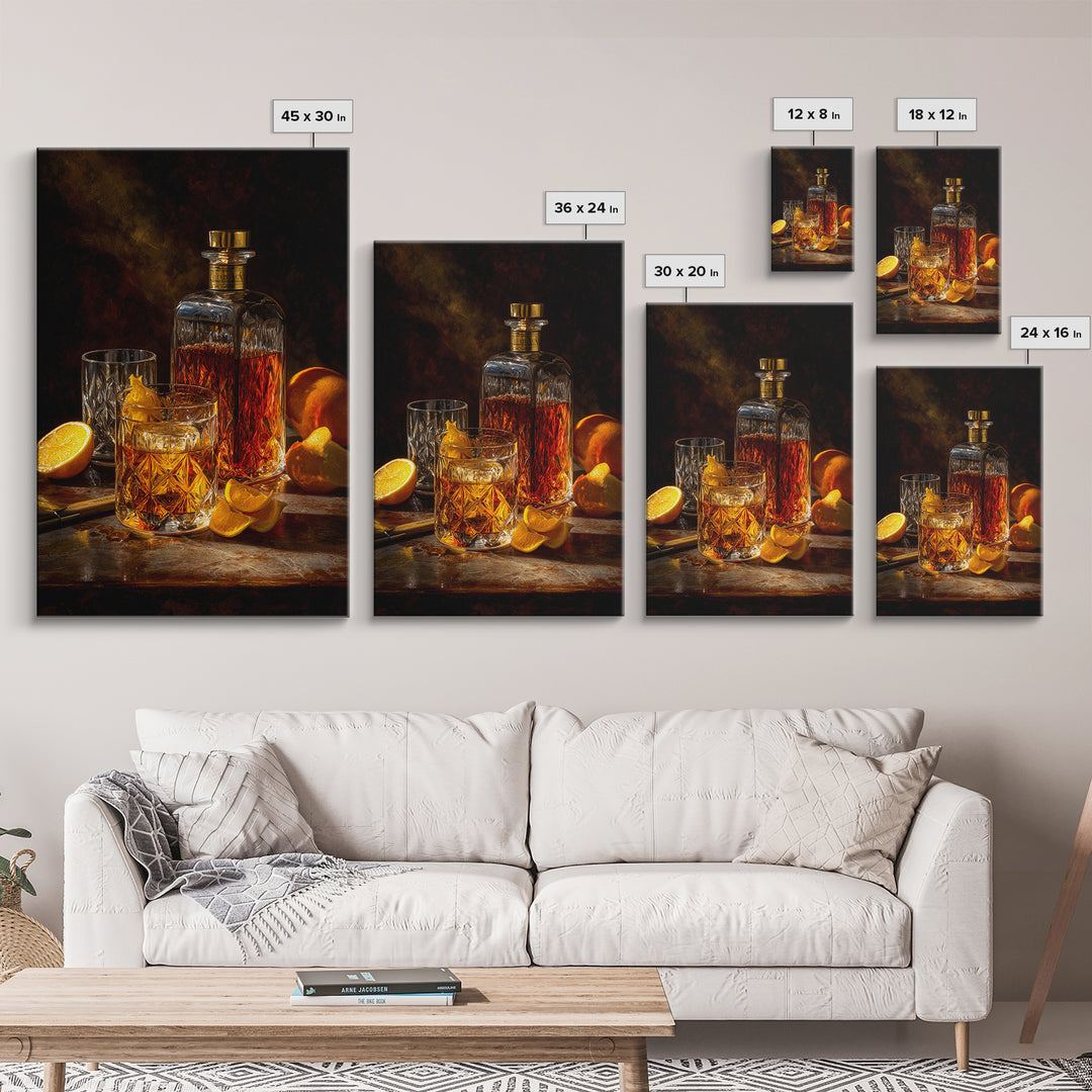 Cocktail Recipe Diagram Styled as Elegant Art Framed Canvas Print, Bar Art, Wall Decor, Bar Decor, Fine Art, BAR-2x3-52