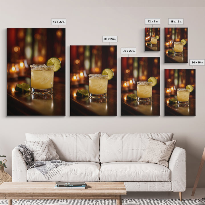 Classic Margarita with Salt Rim and Lime Canvas Print, Bar Art, Retro Wall Art, Bar Decor, Fine Art, Bar Cart Decor, BAR-2x3-67
