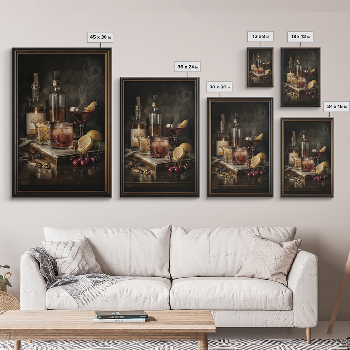 Cocktail Recipe Diagram Styled as Elegant Art Framed Canvas Print, Bar Art, Living Room Art, Bar Decor, Fine Art, BAR-2x3-76