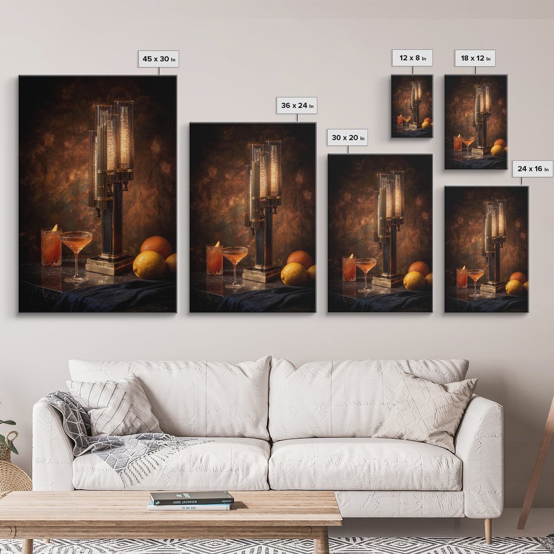 Champagne Coupe Tower Framed Canvas Print, Bar Art, Bar, Bar Decor, Fine Art, Living Room Art, Coffee Bar, Cocktail Wall Art, BAR-2x3-90