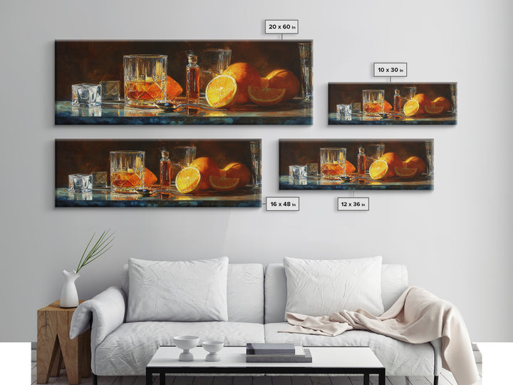 Orange Bitters and Bar Spoon Still Life Canvas Print, Bar Art, Bar Cart Decor, Bar Decor, Oil Painting, Minimalist Decor, BAR-3x1-61