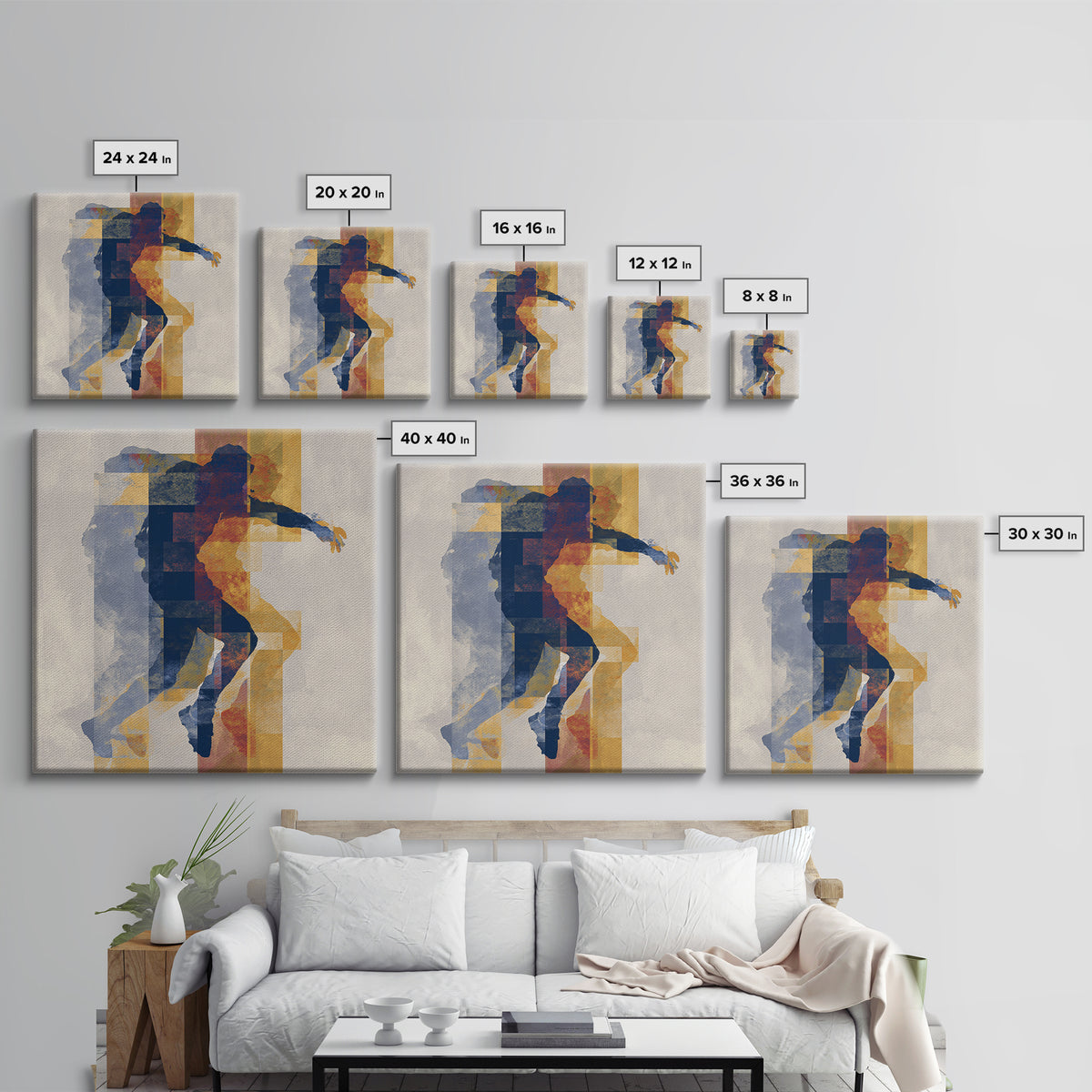 Large Monochrome Sports Action Figure Silhouette Framed Canvas Print, Basement Art, Bar Decor, Living Room Decor, Retreat, BAS-1x1-16