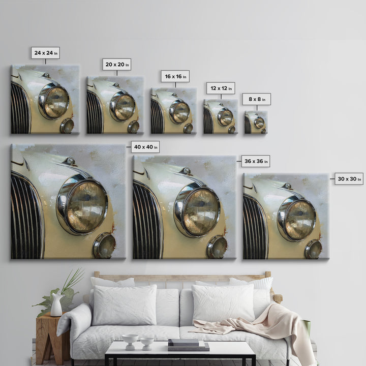 Classic Car Front Grill Closeup Canvas Print, Basement Art, Digital Art Download, Living Room Decor, Oil Painting, Retreat, BAS-1x1-22