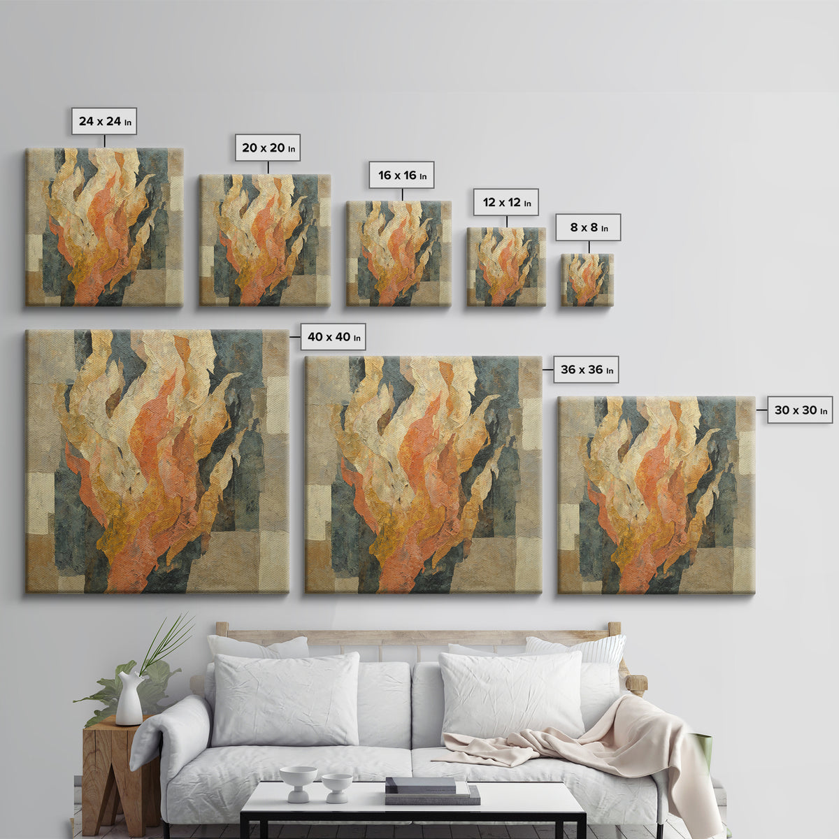 Moody Abstract Flames and Smoke Composition Framed Canvas Print, Basement Art, Rustic Wall Art, Living Room Decor, Abstract Art, BAS-1x1-24