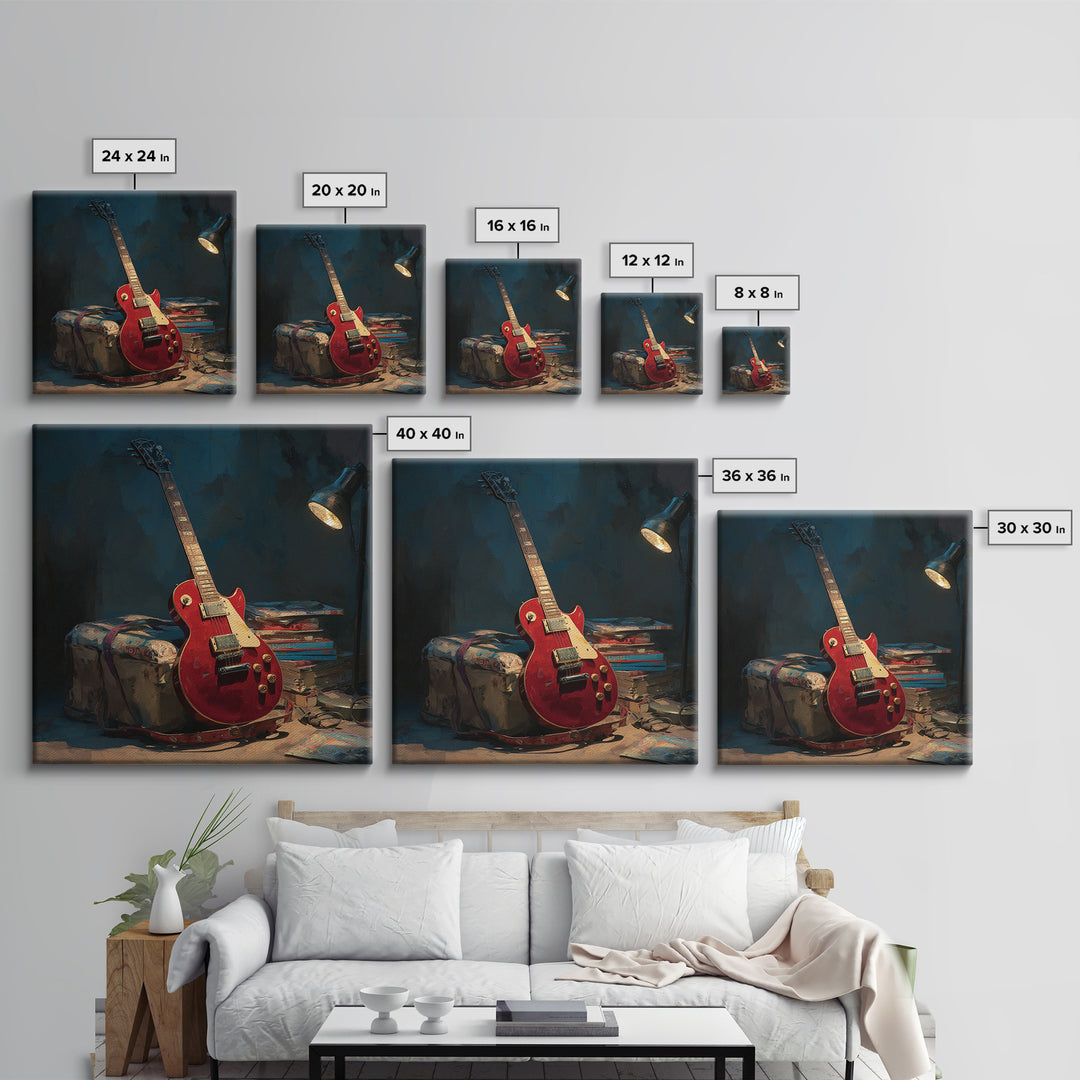 Classic Rock Guitar Still Life Framed Canvas Print, Basement Art, Fine Art Print, Living Room Decor, Fine Art, Retreat, BAS-1x1-29