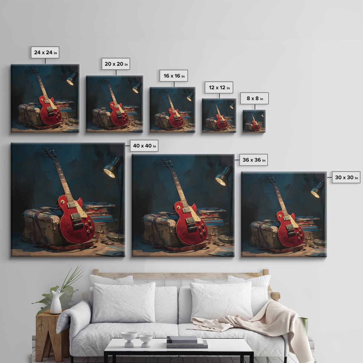 Classic Rock Guitar Still Life Framed Canvas Print, Basement Art, Fine Art Print, Living Room Decor, Fine Art, Retreat, BAS-1x1-29