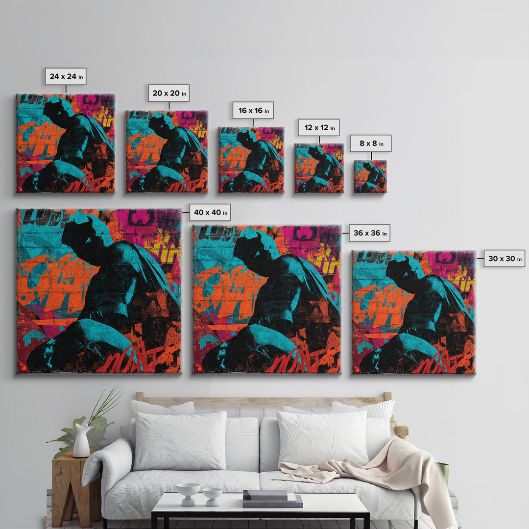 Comic Book Hero Silhouette Canvas Print, Basement Art, Digital Art Download, Living Room Decor, Retreat, Steampunk Wall Art, BAS-1x1-35