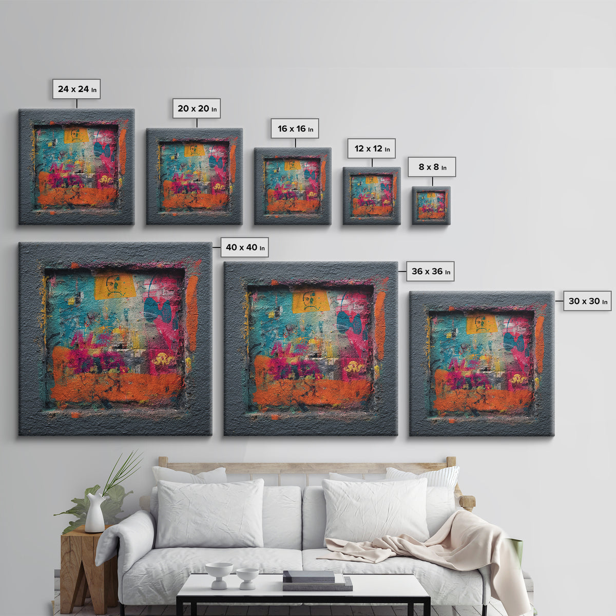 Urban Brick Graffiti Panel Framed Canvas Print, Basement Art, Custom Wall Art, Living Room Decor, Retreat, Baseball Decor, BAS-1x1-47