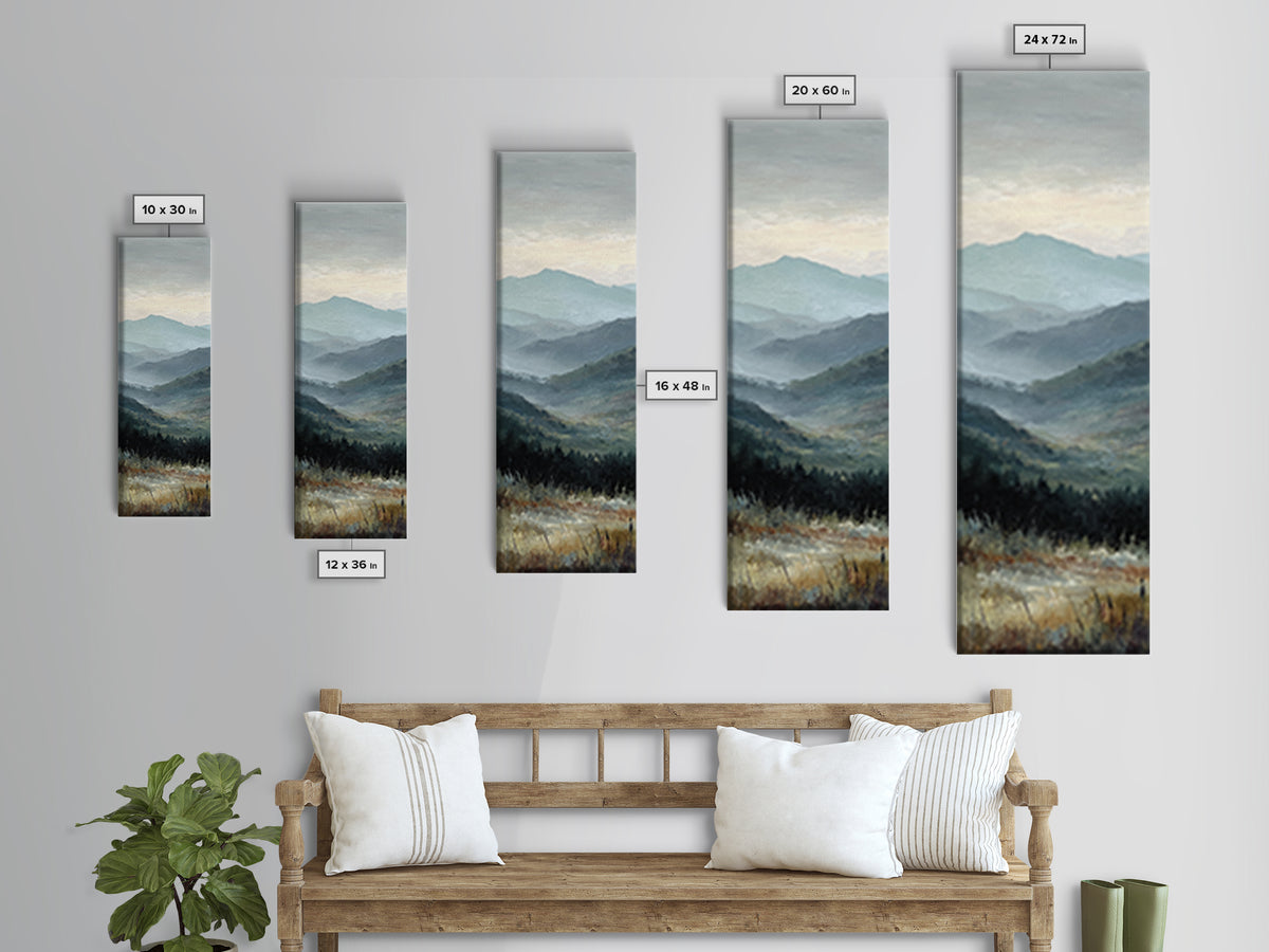 Moody Mountain Landscape for a Cozy Lounge Framed Canvas Print, Basement Art, Home Decor, Living Room Decor, Fine Art, Retreat, BAS-1x3-15