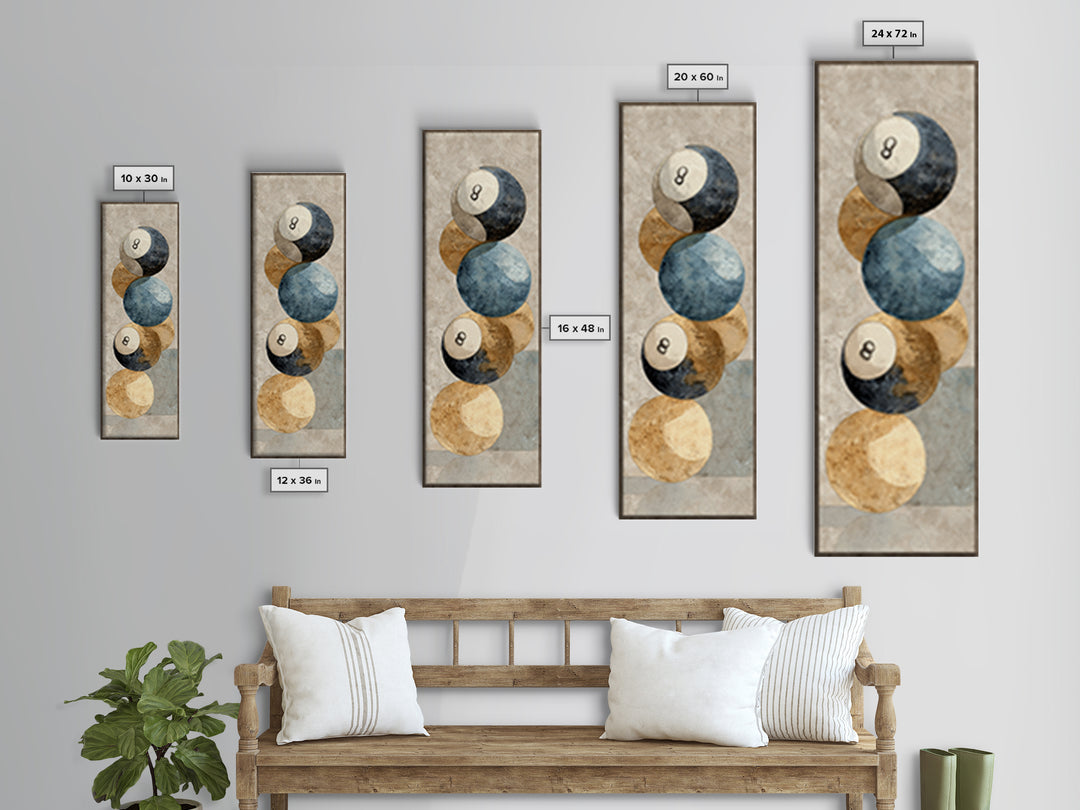 Bold Billiards Eight Ball Composition Canvas Print, Basement Art, Canvas, Living Room Decor, Fine Art, Retreat, Bar Art, BAS-1x3-40