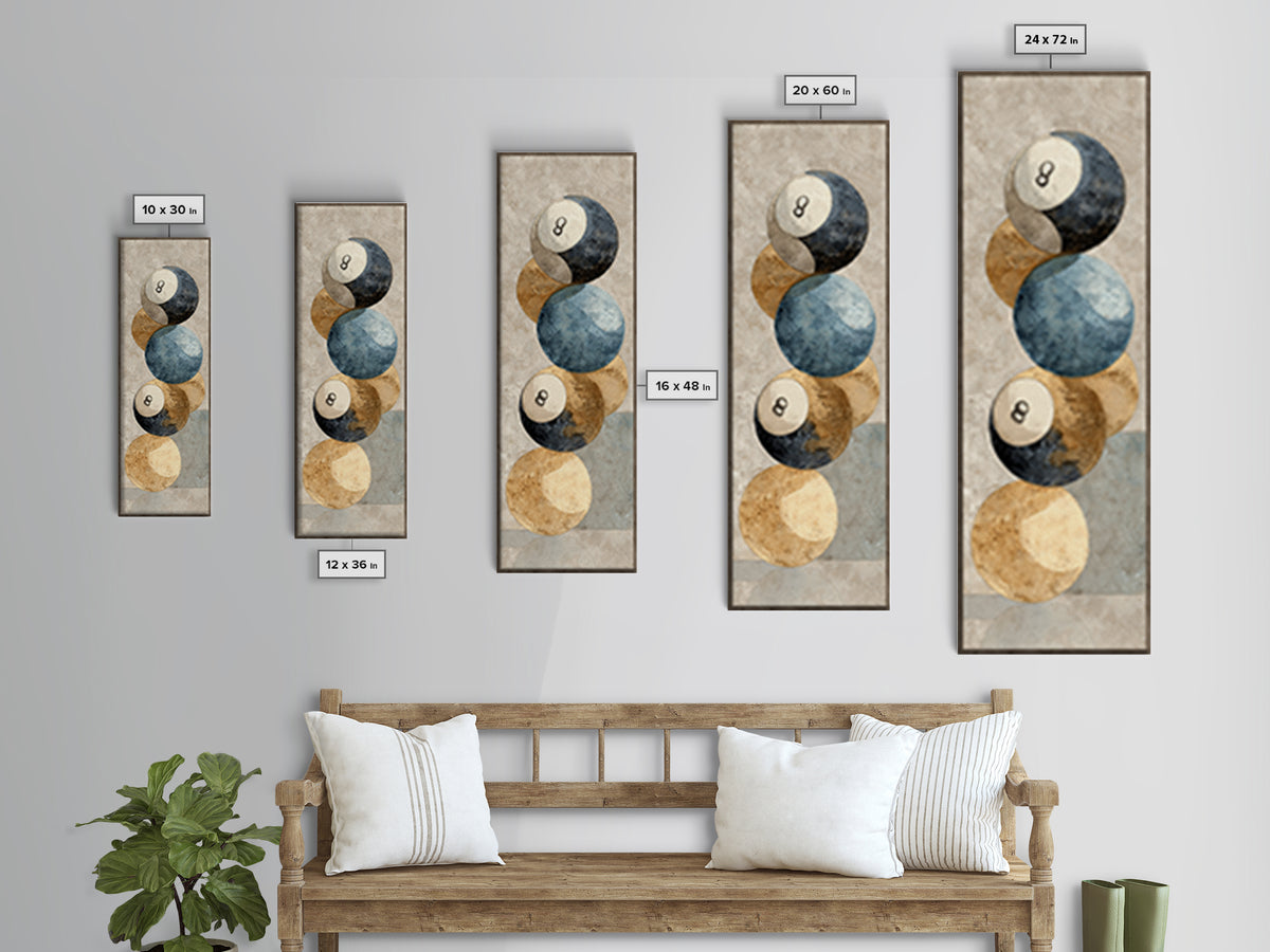 Bold Billiards Eight Ball Composition Canvas Print, Basement Art, Canvas, Living Room Decor, Fine Art, Retreat, Bar Art, BAS-1x3-40