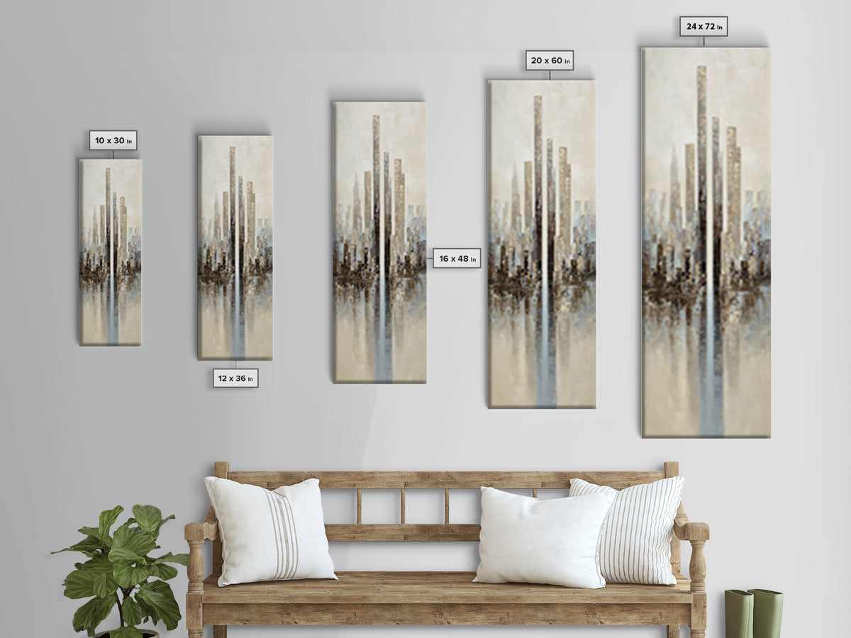 Dark Abstract City Skyline Canvas Print, Basement Art, Classroom Decor, Living Room Decor, Abstract Art, Retreat, BAS-1x3-43