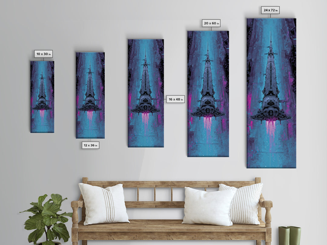 Retro Sci Fi Spaceship Poster for Entertainment Framed Canvas Print, Basement Art, Modern Decor, Living Room Decor, Retreat, BAS-1x3-53